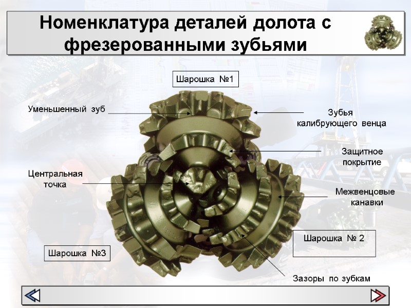 Номенклатура деталей долота с фрезерованными зубьями Шарошка № 2  Шарошка №1 Шарошка №3